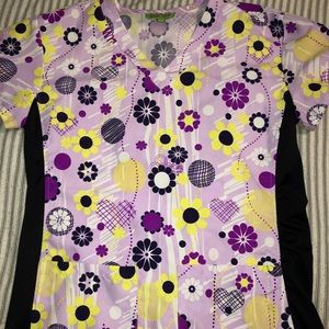 XS floral printed purple scrub top